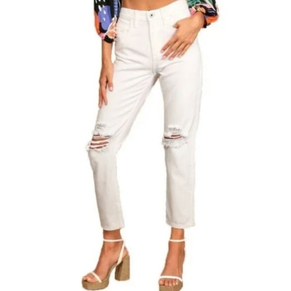 AFRM Luisa Mid Rise Skinny Ankle Jeans 25 0 white 100% cotton distressed - Picture 1 of 12